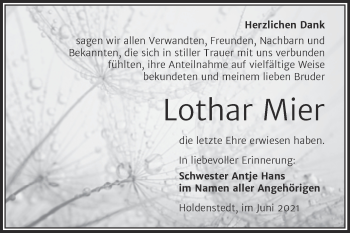 Traueranzeige von Lothar Mier von Trauerkombi Sangerhausen
