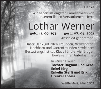 Traueranzeige von Lothar Werner von Trauerkombi Weißenfels