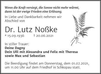 Traueranzeige von Lutz Noßke von Trauerkombi Merseburg