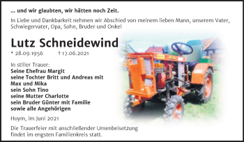 Traueranzeige von Lutz Schneidewind von Trauerkombi Aschersleben