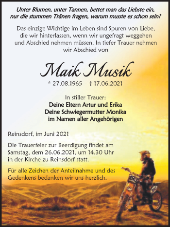 Traueranzeige von Maik Musik von Naumburger Tageblatt