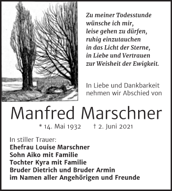 Traueranzeige von Manfred Marschner von Mitteldeutsche Zeitung Mansfelder Land