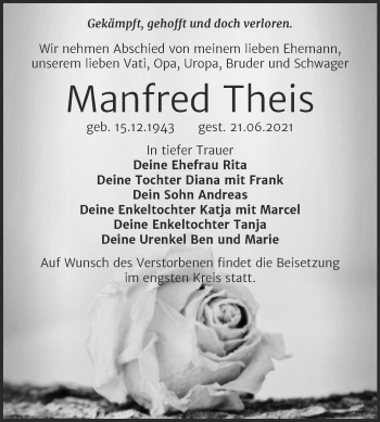 Traueranzeige von Manfred Theis von Trauerkombi Wittenberg