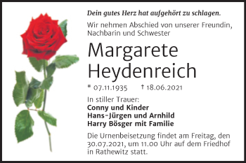 Traueranzeige von Margarete Heydenreich von Wochenspiegel Naumburg/Nebra