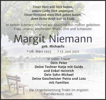 Traueranzeige von Margit Niemann von Mitteldeutsche Zeitung Halle/Saalkreis