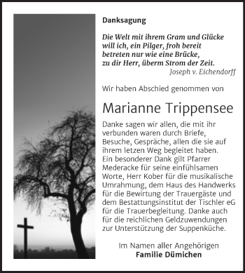 Traueranzeige von Marianne Trippensee von Trauerkombi Wittenberg