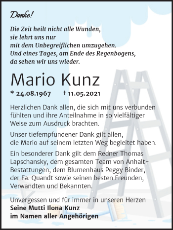 Traueranzeige von Mario Kunz von Trauerkombi Bitterfeld