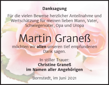 Traueranzeige von Martin Graneß von Trauerkombi Mansfelder Land
