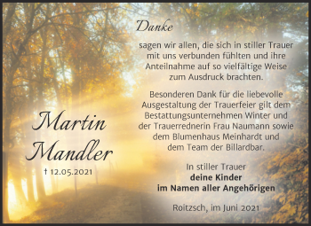 Traueranzeige von Martin Mandler von Trauerkombi Bitterfeld