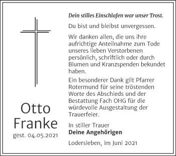 Traueranzeige von Otto Franke von Trauerkombi Merseburg