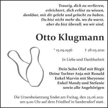 Traueranzeige von Otto Klugmann von Trauerkombi Bitterfeld