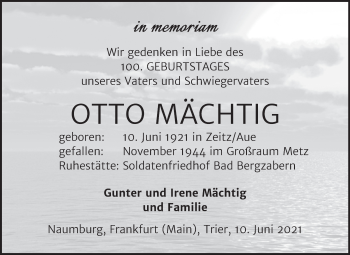 Traueranzeige von Otto Mächtig von Naumburger Tageblatt