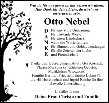 Traueranzeige von Otto Nebel von Trauerkombi Wittenberg