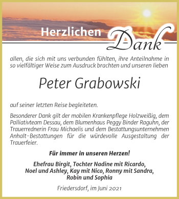 Traueranzeige von Peter Grabowski von Trauerkombi Bitterfeld