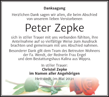 Traueranzeige von Peter Zepke von Trauerkombi Aschersleben