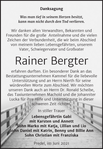Traueranzeige von Rainer Bergter von Trauerkombi Zeitz