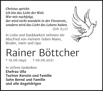 Traueranzeige von Rainer Böttcher von Trauerkombi Wittenberg