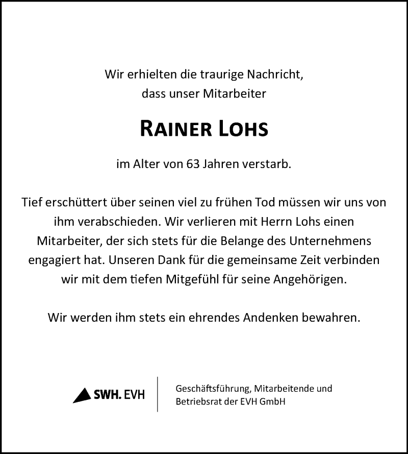  Traueranzeige für Rainer Lohs vom 05.06.2021 aus Mitteldeutsche Zeitung Halle/Saalkreis