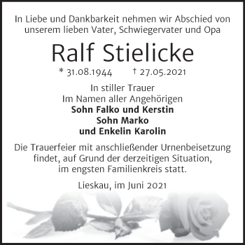 Traueranzeige von Ralf Stielicke von Mitteldeutsche Zeitung Halle/Saalkreis