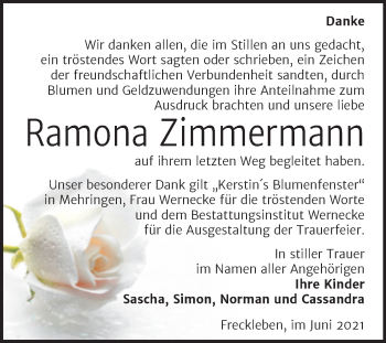 Traueranzeige von Ramona Zimmermann von Trauerkombi Aschersleben