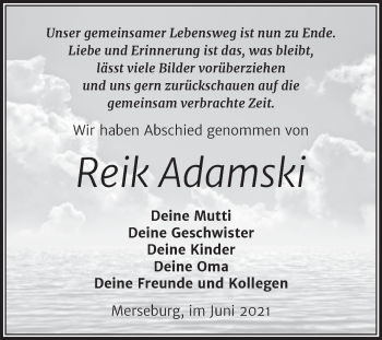 Traueranzeige von Reik Adamski von Trauerkombi Merseburg