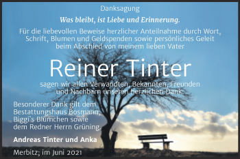 Traueranzeige von Reiner Tinter von Mitteldeutsche Zeitung Halle/Saalkreis