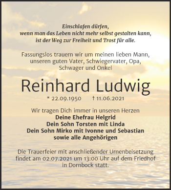 Traueranzeige von Reinhard Ludwig von Trauerkombi Köthen