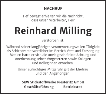 Traueranzeige von Reinhard Milling von Super Sonntag Wittenberg