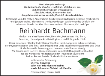 Traueranzeige von Reinhardt Bachmann von Trauerkombi Köthen