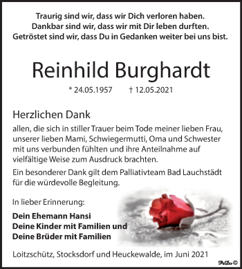 Traueranzeige von Reinhild Burghardt von Trauerkombi Zeitz