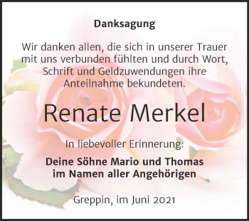 Traueranzeige von Renate Merkel von Trauerkombi Bitterfeld