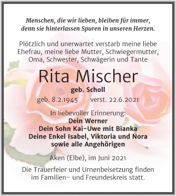 Traueranzeige von Rita Mischer von Trauerkombi Köthen