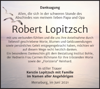 Traueranzeige von Robert Lopitzsch von Trauerkombi Merseburg