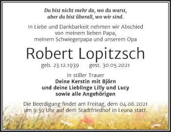 Traueranzeige von Robert Lopitzsch von Mitteldeutsche Zeitung Merseburg/Querfurt
