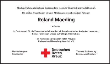 Traueranzeige von Roland Maeding von Super Sonntag Merseburg/Querfurt