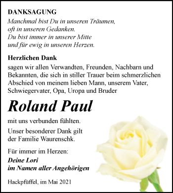 Traueranzeige von Roland Paul von Mitteldeutsche Zeitung Sangerhausen