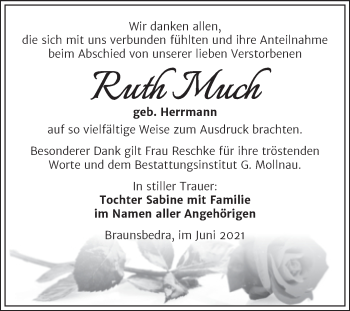 Traueranzeige von Ruth Much von Trauerkombi Merseburg