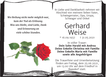 Traueranzeige von soGerhard Weise von Trauerkombi Köthen