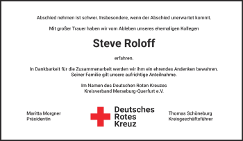 Traueranzeige von Steve Roloff von Wochenspiegel Merseburg/Querfurt