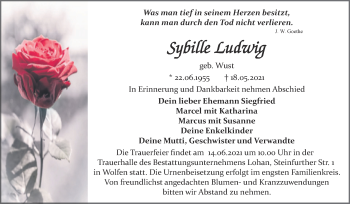 Traueranzeige von Sybille Ludwig von Trauerkombi Bitterfeld