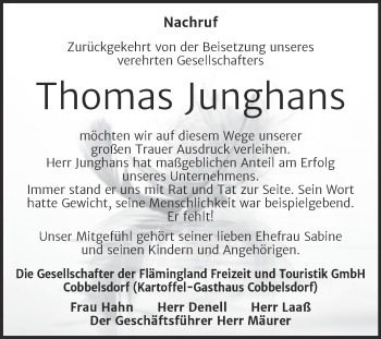 Traueranzeige von Thomas Junghans von Mitteldeutsche Zeitung