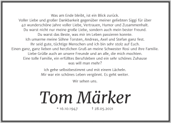 Traueranzeige von Tom Märker von Mitteldeutsche Zeitung Halle/Saalkreis