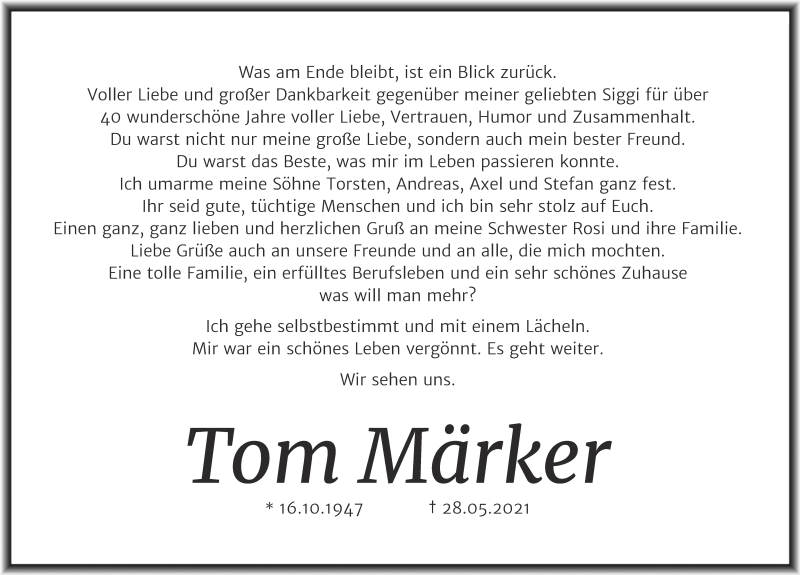  Traueranzeige für Tom Märker vom 05.06.2021 aus Mitteldeutsche Zeitung Halle/Saalkreis