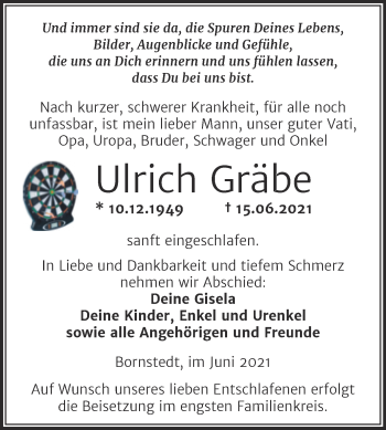 Traueranzeige von Ulrich Gräbe von Trauerkombi Mansfelder Land