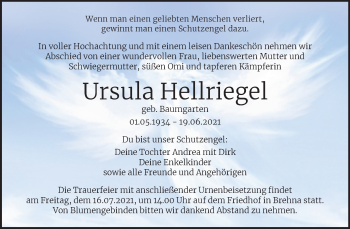 Traueranzeige von Ursula Hellriegel von Trauerkombi Bitterfeld