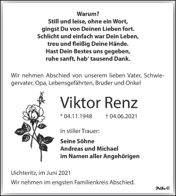 Traueranzeige von Viktor Renz von Trauerkombi Weißenfels