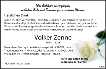 Traueranzeige von Volker Zenne von Trauerkombi Weißenfels