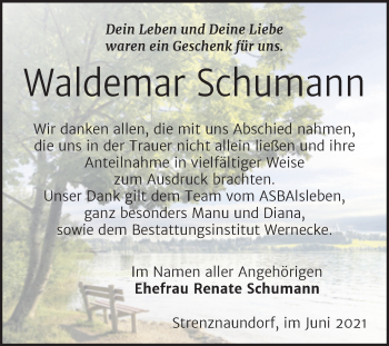 Traueranzeige von Waldemar Schumann von Trauerkombi Bernburg