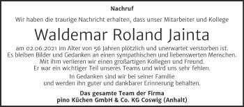 Traueranzeige von Waldemar Roland Jainta von Super Sonntag Dessau-Roßlau