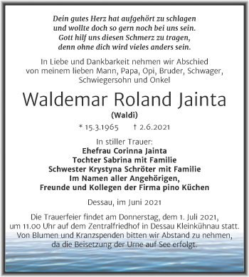 Traueranzeige von Waldemar Roland Jainta von Trauerkombi Dessau